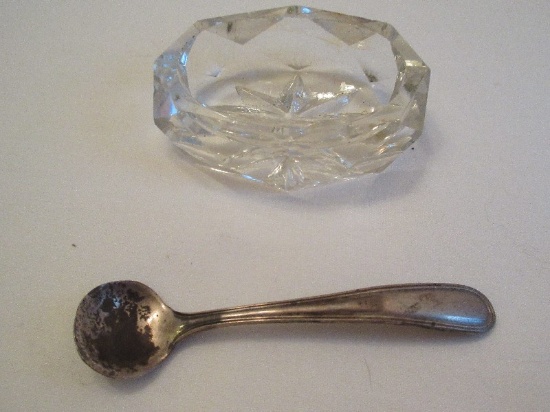 Webster Sterling Silver Salt Cellar Spoon w/ Crystal Individual Salt Cellar