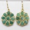Silver Emerald Gold Plated Flower Design Earrings
