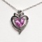 Silver Created Pink Sapphire Heart Shaped Pendant w/ Chain Necklace