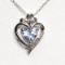 Silver Simulated Aquamarine Heart Shaped Pendant w/ Chain Necklace