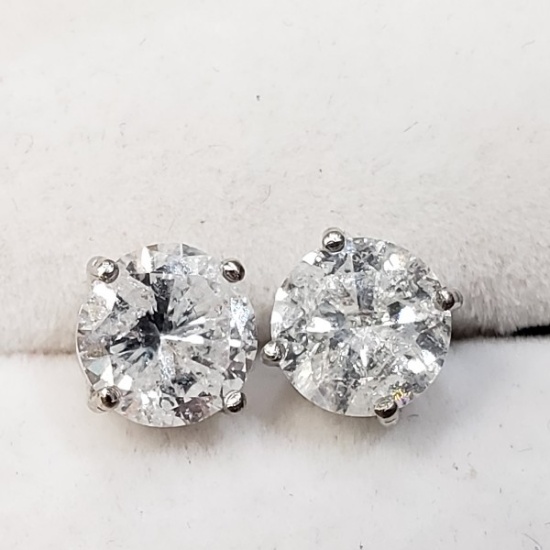 14K White Gold Diamond 0.98ct, I2-I3, G-H Earrings