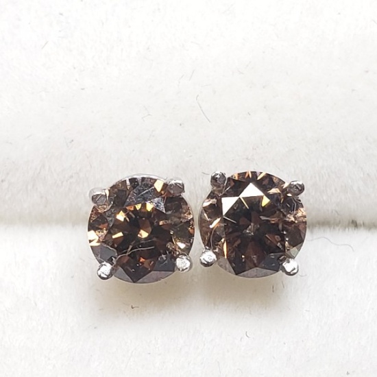 14K White Gold Diamond 0.82ct, Si1-Si2, Champagne Earrings