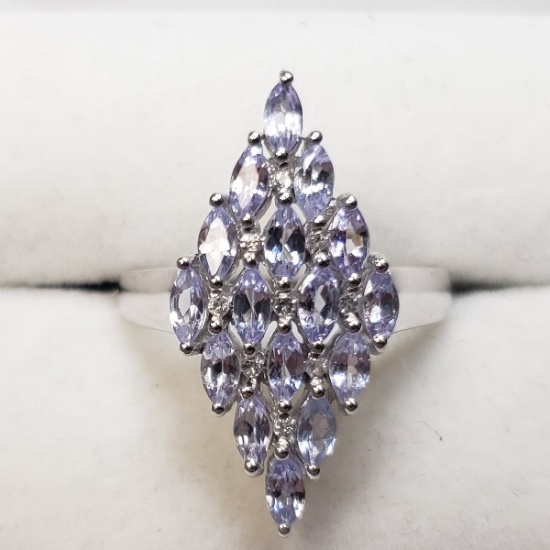 Silver Tanzanite Dec Birthstone 1.3ct White Topaz Ring