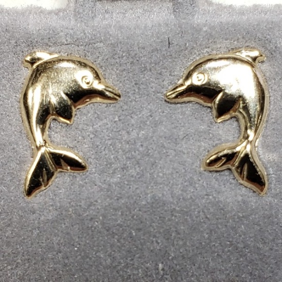 14K Yellow Gold Dolphin Earrings