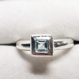 Silver Blue Topaz Square Top Ring