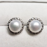 Silver Swarovski Crystal & Fresh Water Pearl 8.5mm Earrings