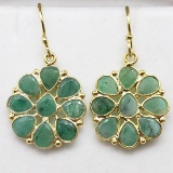 Silver Emerald Gold Plated Flower Design Earrings