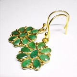 Silver Emerald 2.39gm Antique Floral Design Hook Earrings