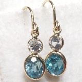 10K Yellow Gold Blue Zircon 2.8ct Diamond 0.5ct Earrings