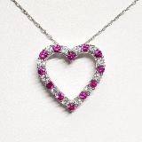 Silver Created Ruby Cubic Zirconia Heart Shaped Pendant w/ Chain Necklace