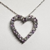 Silver Simulated Alexandrite Cubic Zirconia Heart Shaped Pendant w/ Chain Necklace
