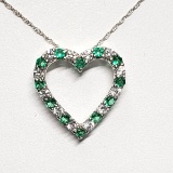 Silver Simulated Emerald Cubic Zirconia Heart Shaped Pendant w/ Chain Necklace