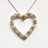 Silver Natural Citrine Cubic Zirconia Heart Shaped Pendant w/ Chain Necklace