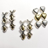 Silver Set 3 Pairs Of Earrings Heart/Cross Designs