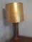Copper Cylinder Vessel Style Table Lamp w/ Traditional Intaglio Design on Wood Base