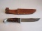 Robeson Flame Edge Fixed Blade Hunting Knife in Tooled Leather Sheath