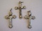 3 Rosary Crucifixes Stamped Jerusalem Mother of Pearl Accent