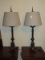 Pair - French Inspired Candle Stick Style Table Lamps Antiqued Patina