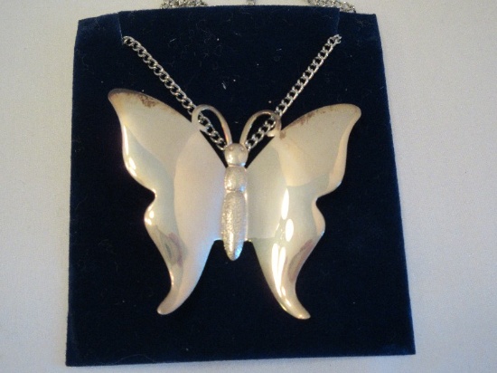 International Sterling Butterfly Brooch Pendant w/ Chain