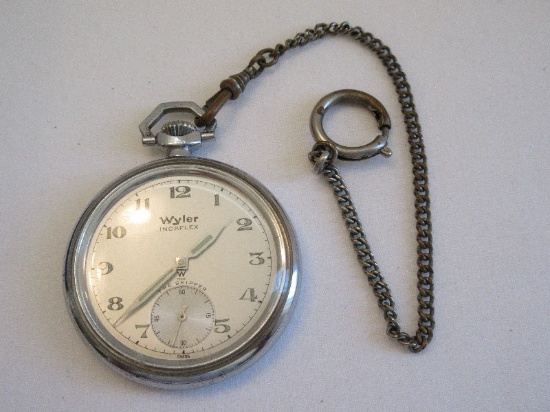Vintage Wyler Incaflex The Skipper Pocket Watch w/ Second & Fob