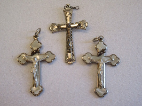 3 Rosary Crucifixes Stamped Jerusalem Mother of Pearl Accent