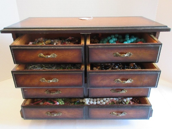 Jewelry Box w/ Misc. Fashion Jewelry Beaded Necklaces, Clear Necklace, Christmas Pins, Etc.