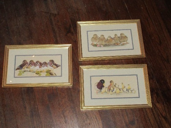3 Art La May Mallard Framed Prints Titled "The Bachelors", "The Girls" & "The Kids"