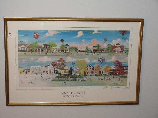 Titled "The Avenues" Richmond V.A., Artist Signed Parks P. Duffey Lithograph