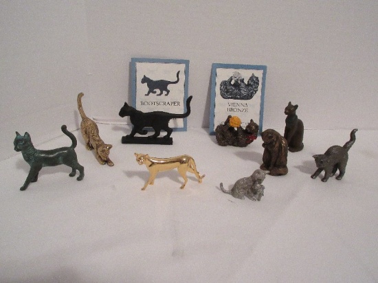Lot - Miniature Curio Cabient Cats Collection Vienna Bronze, Egyptian, Brass, Etc.