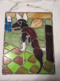 Comical Stain Glass Dog on Crutch Saying 