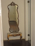 Stunning French Rococo Style Pier Mirror w/ Marble Base Antiqued Gilted Patina, Relief Design