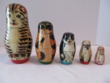 Unique Cat Nesting Dolls w/ Mouse 4 Cat & Mouse