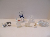 Lot - Art Glass Figurines Cat w/ Cobalt Bow 4 1/4