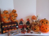 Lot - 2 Vintage Tin Halloween Hoise Markers, Witch Sun Catcher, Clover