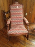 Walnut Victorian Era Style Parlor Rocker w/ Carved Grape Accent & Padded Arms