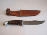 Robeson Flame Edge Fixed Blade Hunting Knife in Tooled Leather Sheath