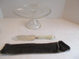 Lot - Gerity Cake Knife w/ Faux Mother of Pearl Handle & Embossed Scroll Foliage Design Blade