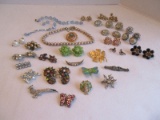 Lot - Gorgeous Costume Jewelry Multi-Color Faceted Stones, Rhinestones, Faux Pear, Etc.