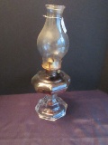 Pressed Glass Pedestal Oil Lamp on Octagonal Base