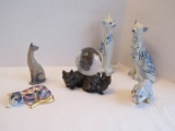 Lot - Curio Cabinet Cat Collection Figurines Imari, Crystal Ball w/ 3 Kitten Stand