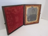 Antique Woman Portrait Daguerreotype in Union Case Embossed Design