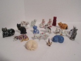 Lot - Curio Cabinet Cats Collection Small Figurines Black Basalt, Faince, Blanc De Chine