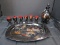 Traditional Philippines Hand Painted Drink Set 6 Cups, Urn Body Decanter w/ Stopper & Tray