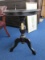 Dark Wood Round Top Side Table Grooved Urn Pedestal Body, 3 Grooved/Curved Legs