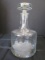 Tall Crystal Glass Decanter w/ Etched Ship Motif Wide-To-Narrow Neck w/ Stopper