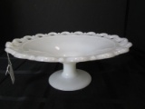 Wide Top Cake Plate w/ Pierced/Scalloped Rim on Pontil Base