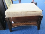 Wooden/Wicker Body Foot Stool w/ Upholstered Removable Top Block Legs, Arch Skirt