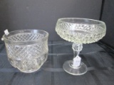 Tall Glass Bowl on Pedestal Base Hobnail Motif