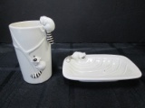 Raccoon/Fish Soap Dish w/ Raccoon/Tree Tall Tooth Brush Cup