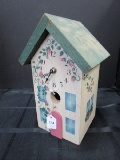 Wooden Birdhouse w/ Clock Front Vine/House Motif